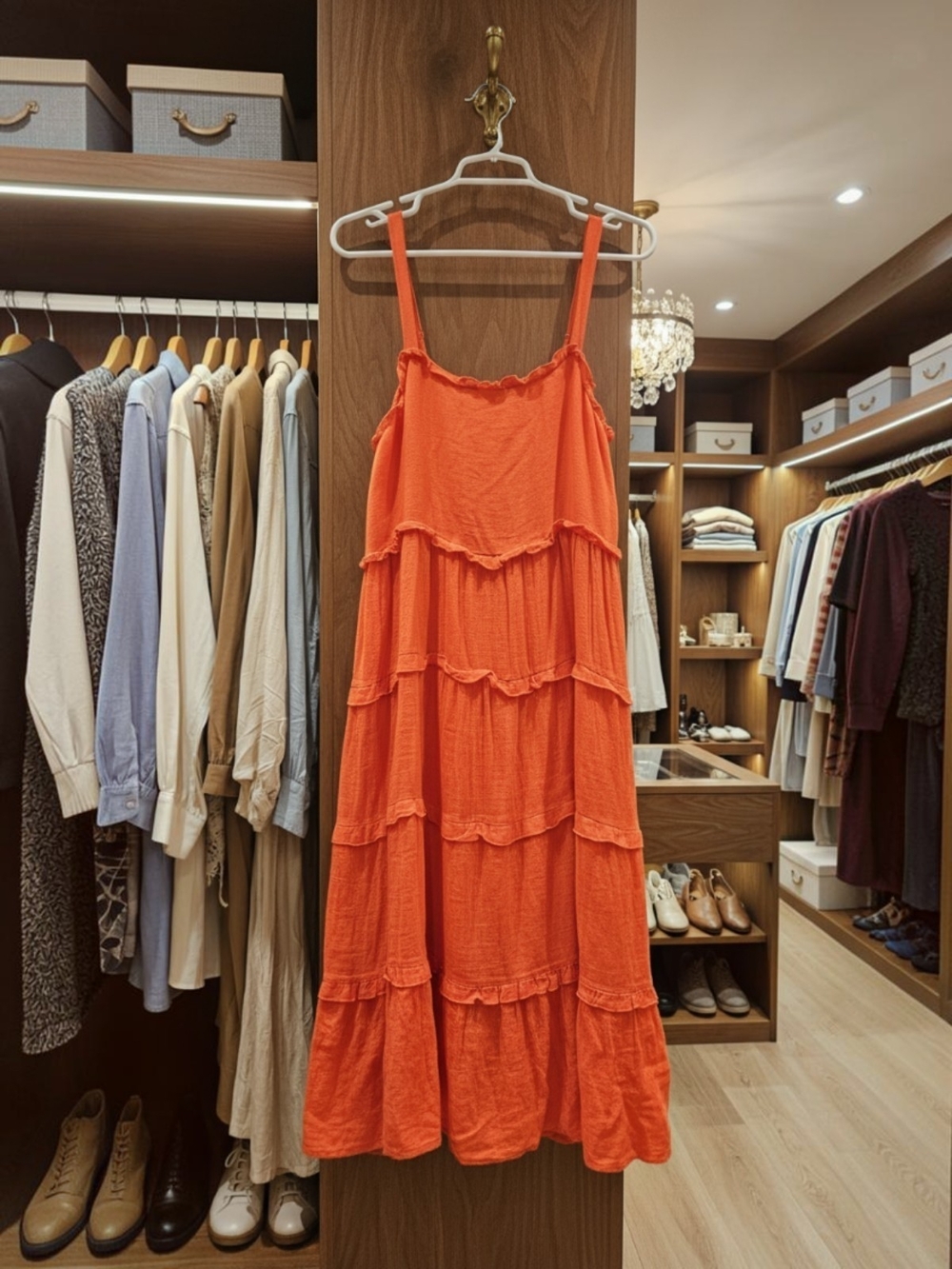 Sundance Catalog By Holiday 🧡 Orange Tiered Midi Sundress